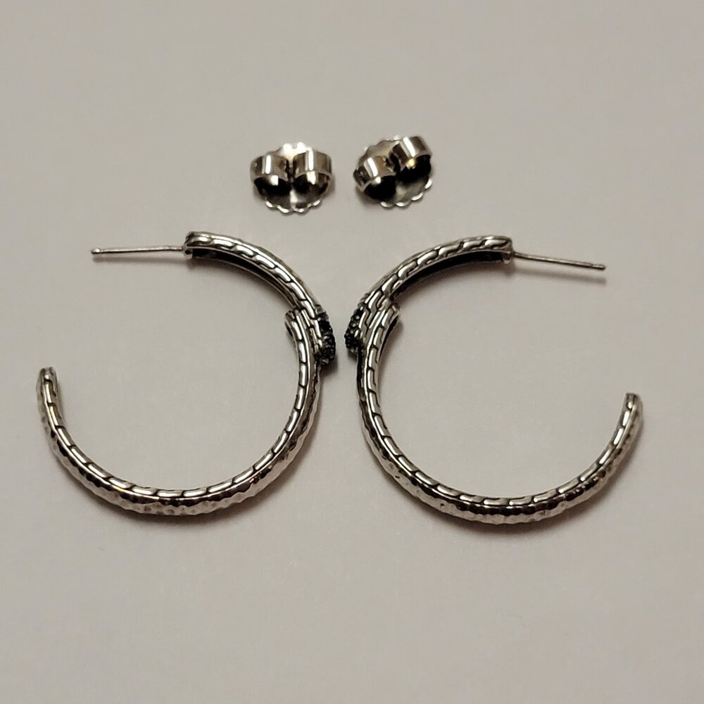 John Hardy Black Sapphire & Sterling Silver Medium Hoop Earrings - Picture 10 of 16